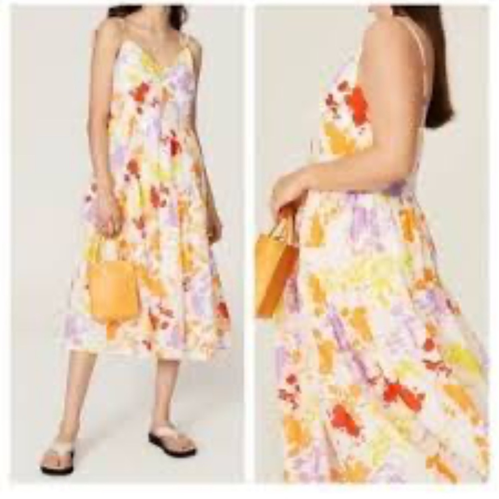 Peter Som size 0 RTR Yellow Red floral Sundress Spaghetti Strap Midi - Picture 2 of 15